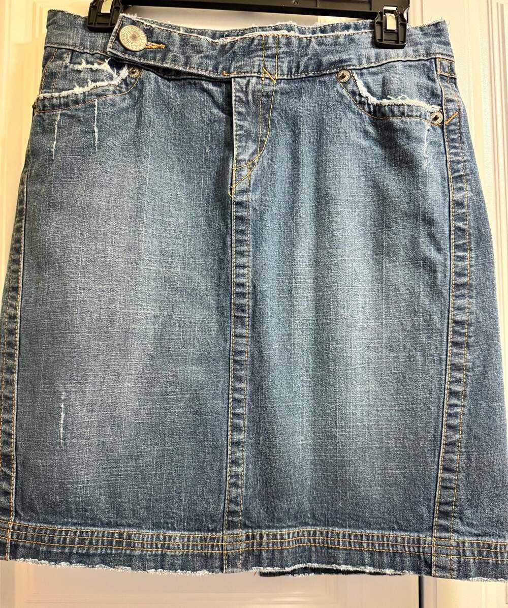 Blue Asphalt Denim Mini Skirt Size 3 Distressed Raw Hem